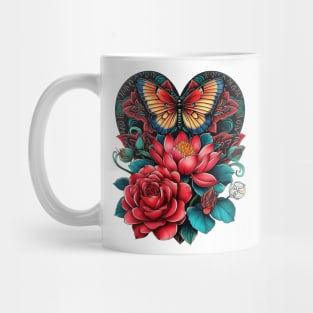 Butterfly Heart Flower Tattoo Mug